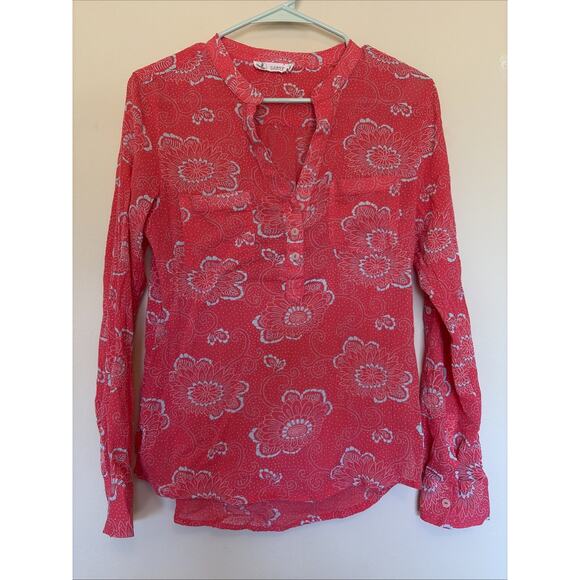Carve Designs Coral Salmon Gauzy Floral Dot Popover Shirt Blouse Womens Small - Picture 1 of 7